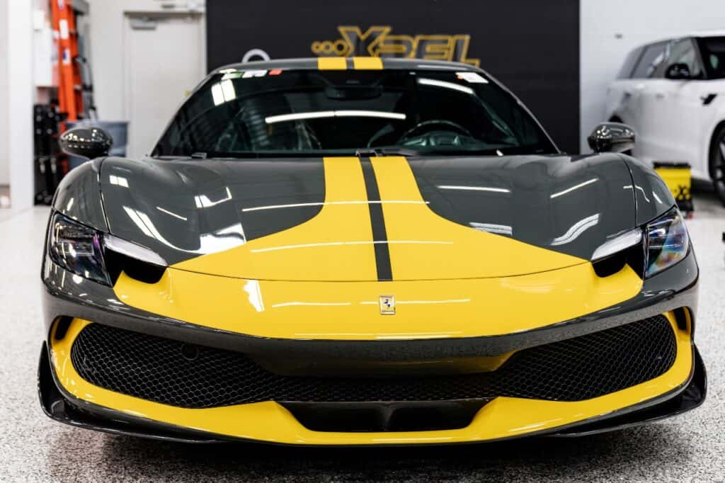 grey yellow 2023 ferrari 296 gt3 full front xpel ppf