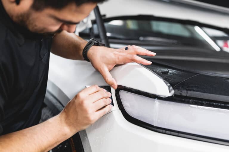 close up white Rivian R1S xpel stealth ppf